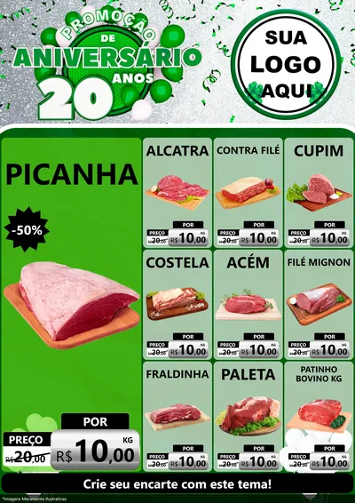 Modelo de Encarte para Encarte A4 Vertical com o tema Promoção de Aniversário - 20 Anos para Açougue