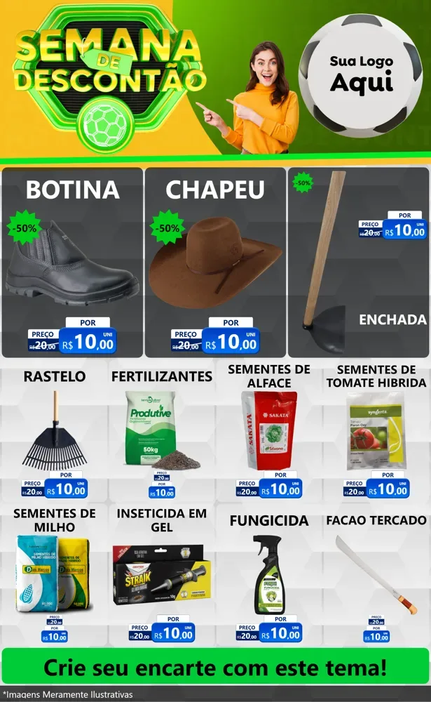 Modelo de Encarte para Encarte Grande com o tema Semana de Descontão - Copa para Agropecuária