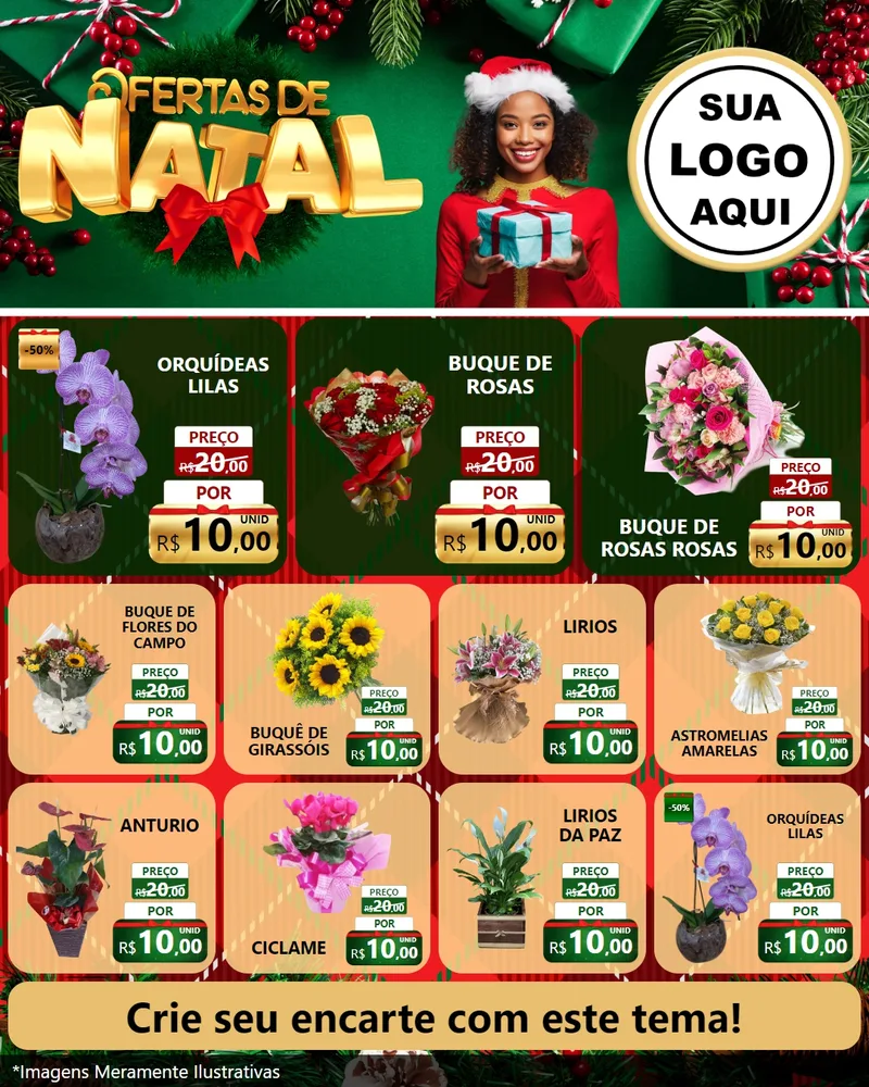 Modelo de Rede Social para Feed Instagram com o tema Ofertas de Natal para Floricultura e jardim
