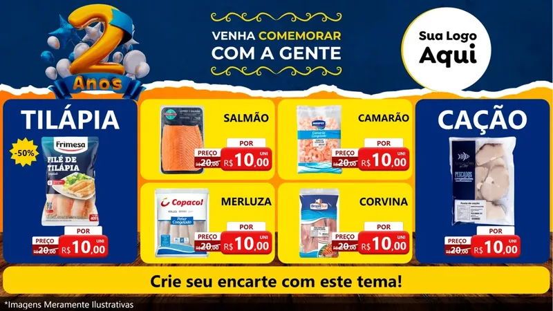 Modelo de TV para TV Horizontal com o tema Aniversário de 2 anos para Peixaria