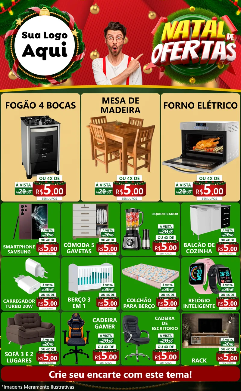 Modelo de Encarte para Encarte Grande com o tema Natal de Ofertas para Móveis e Eletro