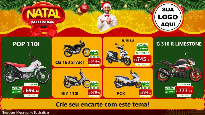 Modelo de TV para TV Horizontal com o tema Natal da Economia para Concessionaria de Motos