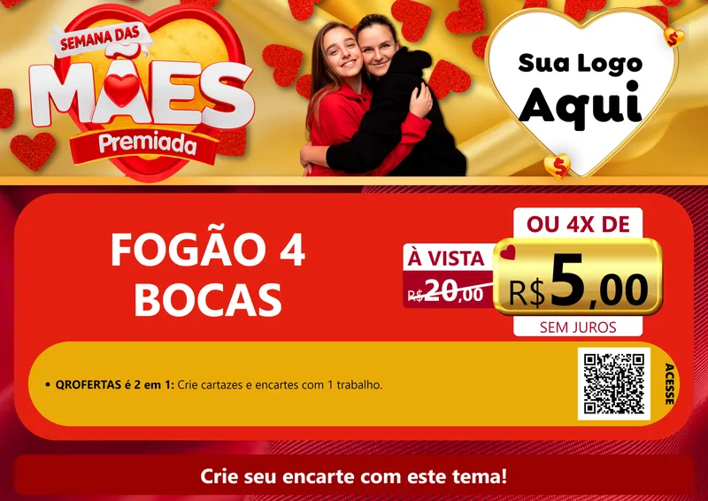 Modelo de Cartaz para Cartaz A4 Horizontal com o tema Semana das Mães Premiada para Móveis e Eletro