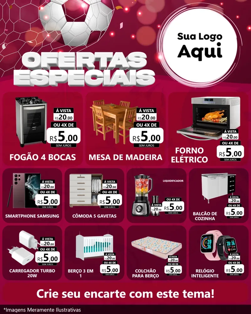Modelo de Rede Social para Feed Instagram com o tema Ofertas Especiais - Futebol para Móveis e Eletro