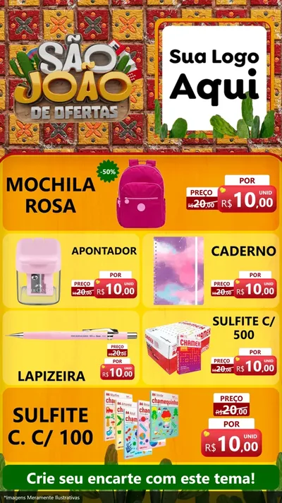 Modelo de TV para TV Vertical com o tema São João de Muitas Ofertas - Junina para Papelaria