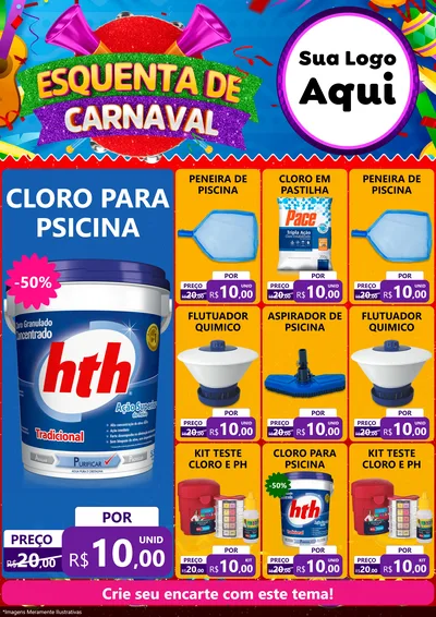 Modelo de Encarte para Encarte A4 Vertical com o tema Esquenta de Carnaval para Produtos para Piscina