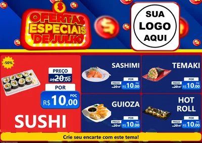Modelo de Encarte para Encarte A4 Horizontal com o tema Ofertas Especiais de Julho para Comida japonesa