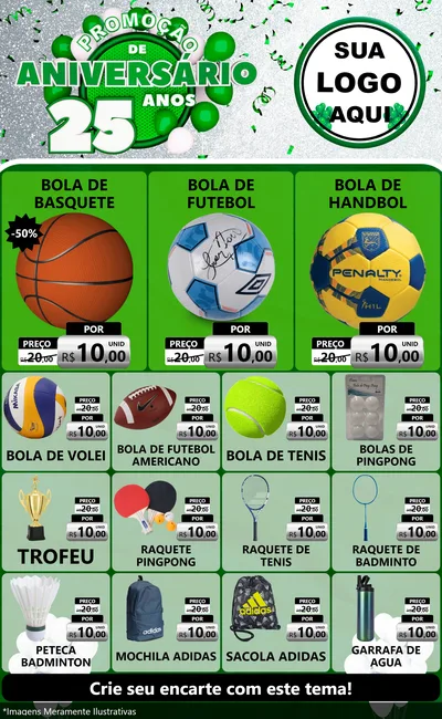 Modelo de Encarte para Encarte Grande com o tema Promoção de Aniversário - 25 Anos para Artigos Esportivos