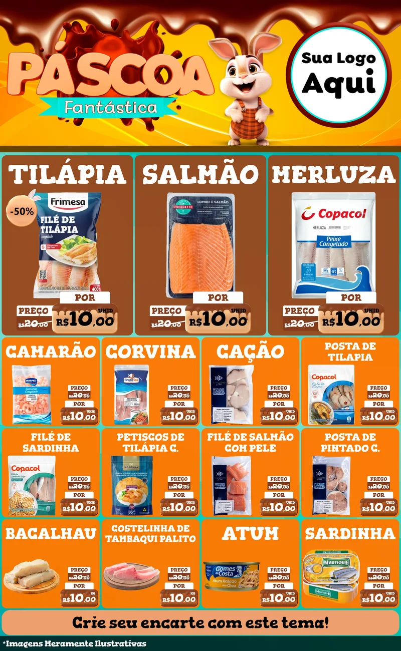 Modelo de Encarte para Encarte Grande com o tema Páscoa Fantástica para Peixaria