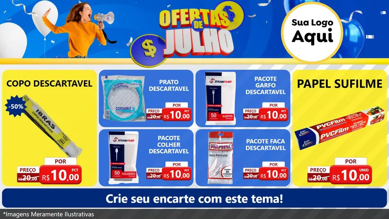 Modelo de TV para TV Horizontal com o tema Ofertas de Julho para Embalagens