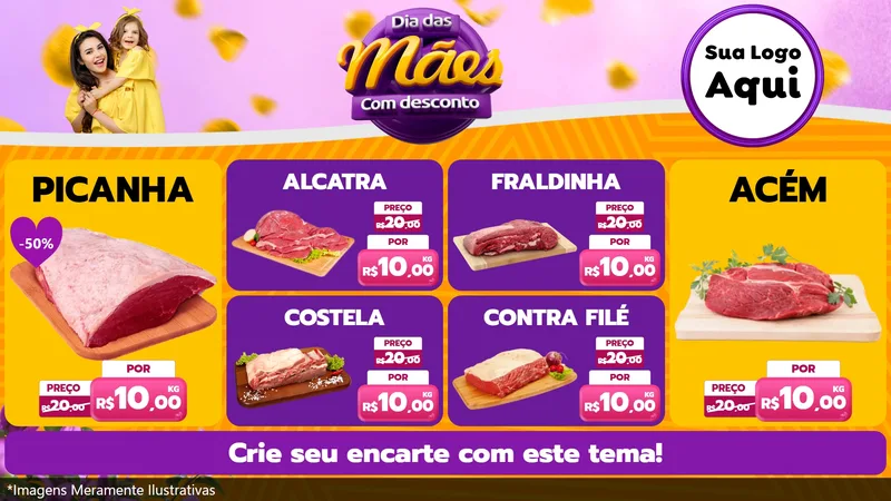 Modelo de TV para TV Horizontal com o tema Dia das Mães com Desconto para Açougue