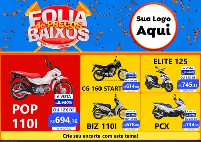 Modelo de Encarte para Encarte A4 Horizontal com o tema Folia de Preços Baixos para Concessionaria de Motos