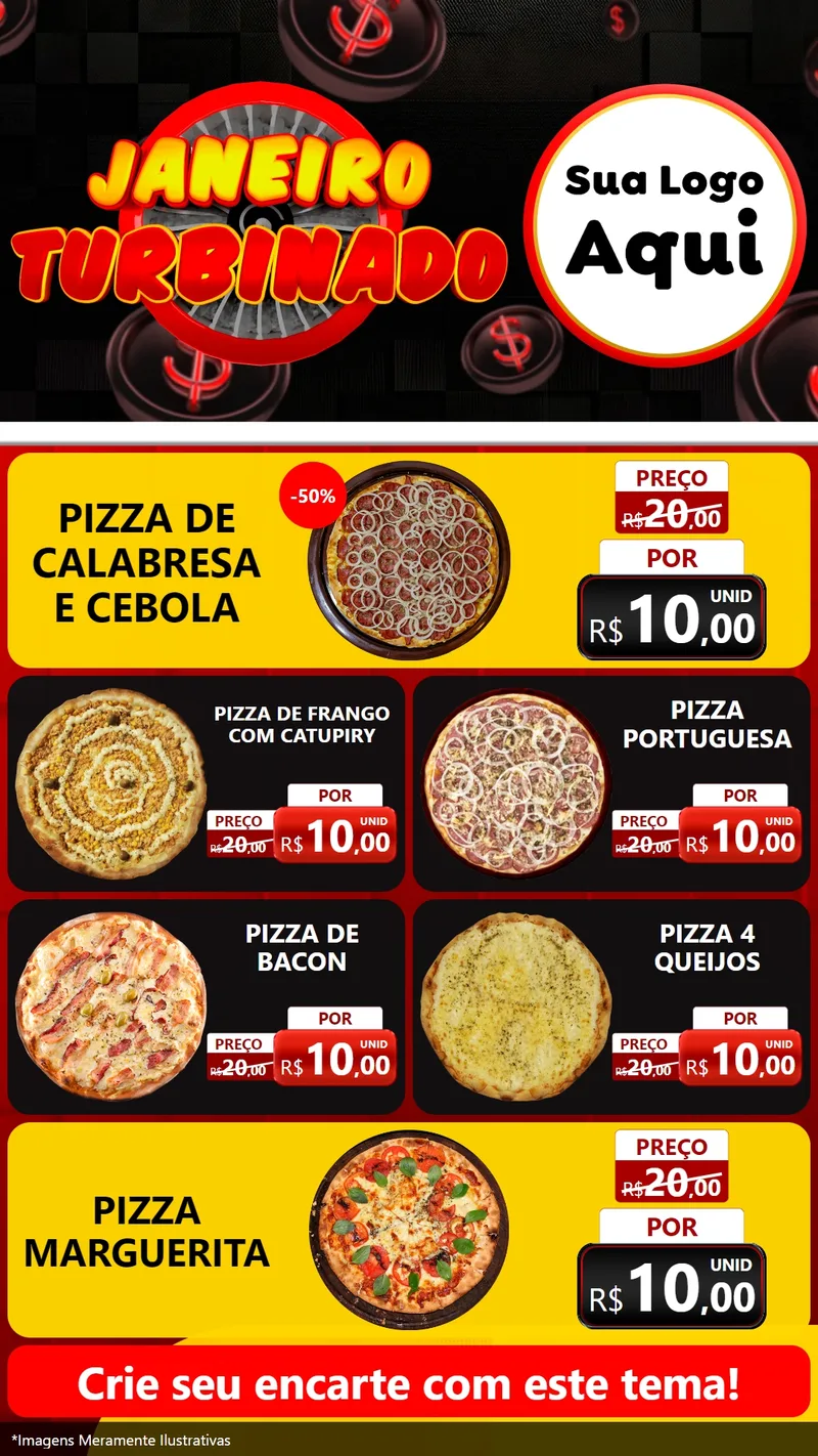 Modelo de TV para TV Vertical com o tema Janeiro Turbinado para Pizzaria