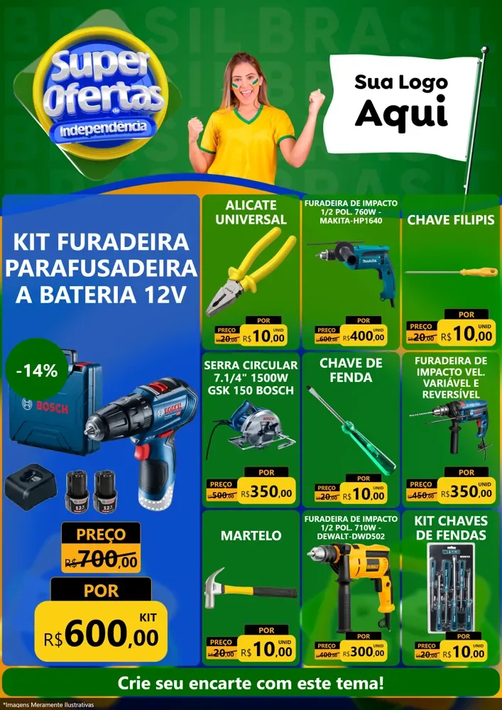 Modelo de Encarte para Encarte A4 Vertical com o tema Super Ofertas de Independência para Maquinas e Ferramentas