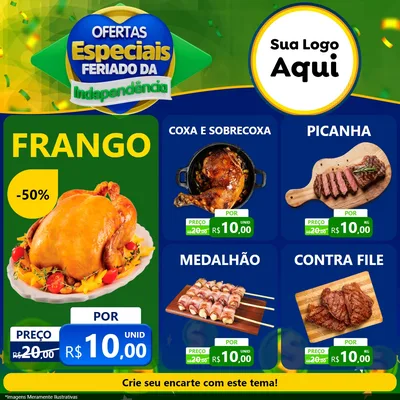 Modelo de Rede Social para Feed Facebook com o tema Ofertas Especiais Feriado da Independência para Assados
