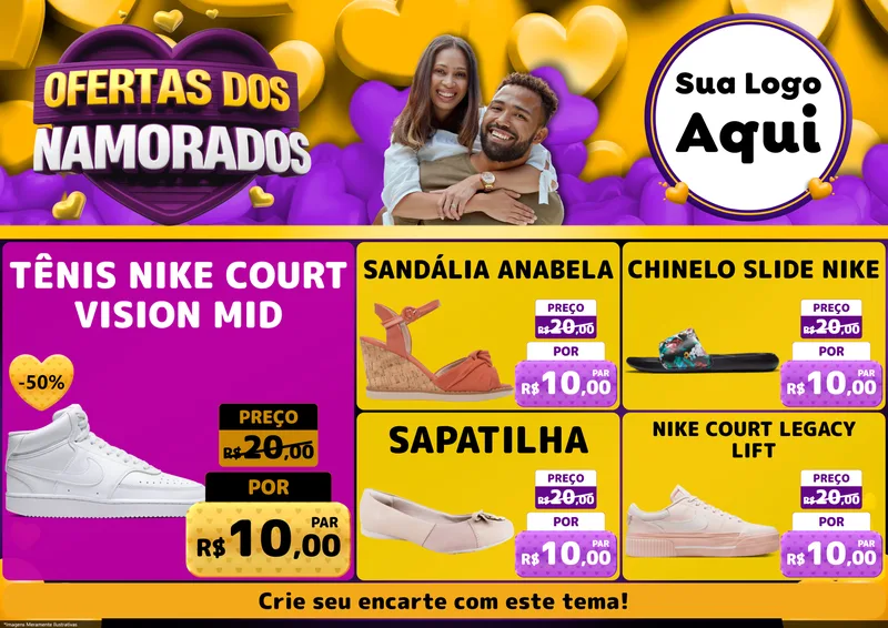 Modelo de Encarte para Encarte A4 Horizontal com o tema Oferta Dos Namorados para Calçados