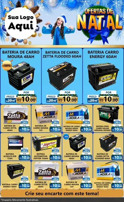 Modelo de Encarte para Encarte Grande com o tema Ofertas de Natal para Baterias Elétricas
