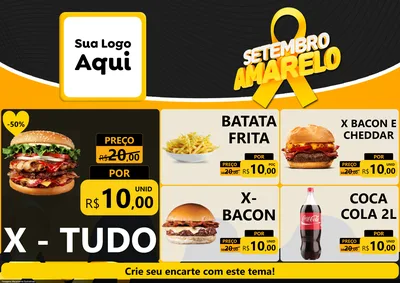 Modelo de Encarte para Encarte A4 Horizontal com o tema Setembro Amarelo para Hamburgueria