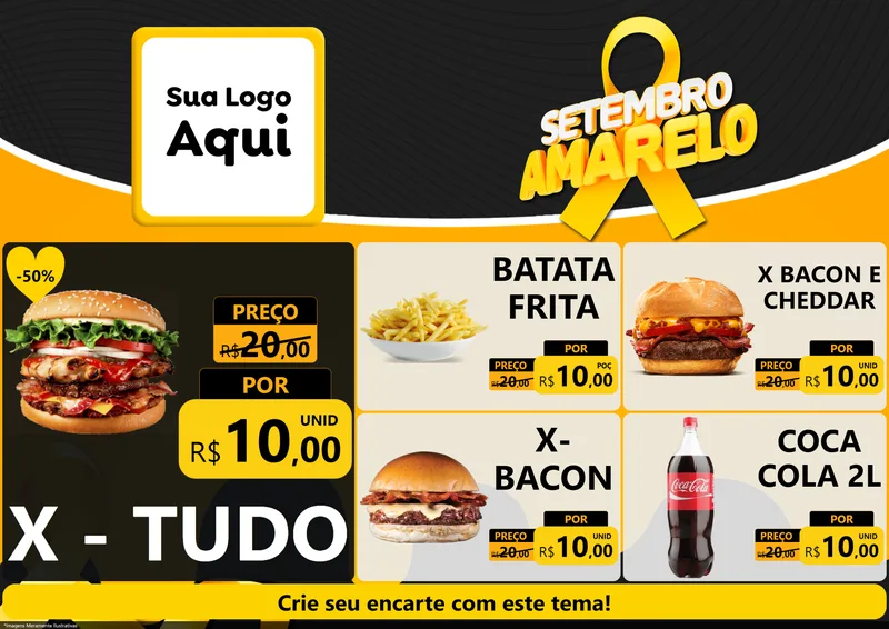 Modelo de Encarte para Encarte A4 Horizontal com o tema Setembro Amarelo para Hamburgueria