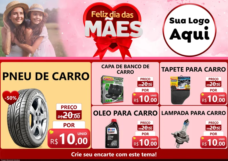 Modelo de Encarte para Encarte A4 Horizontal com o tema Feliz Dia Das Mães para Auto peças