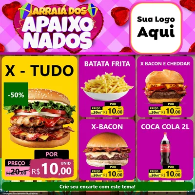 Modelo de Rede Social para Feed Facebook com o tema Arraiá dos Apaixonados para Hamburgueria