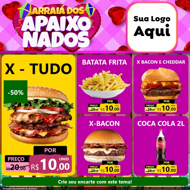 Modelo de Rede Social para Feed Facebook com o tema Arraiá dos Apaixonados para Hamburgueria