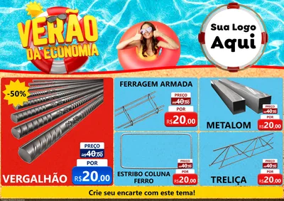Modelo de Encarte para Encarte A4 Horizontal com o tema Verão da Economia para Ferragens