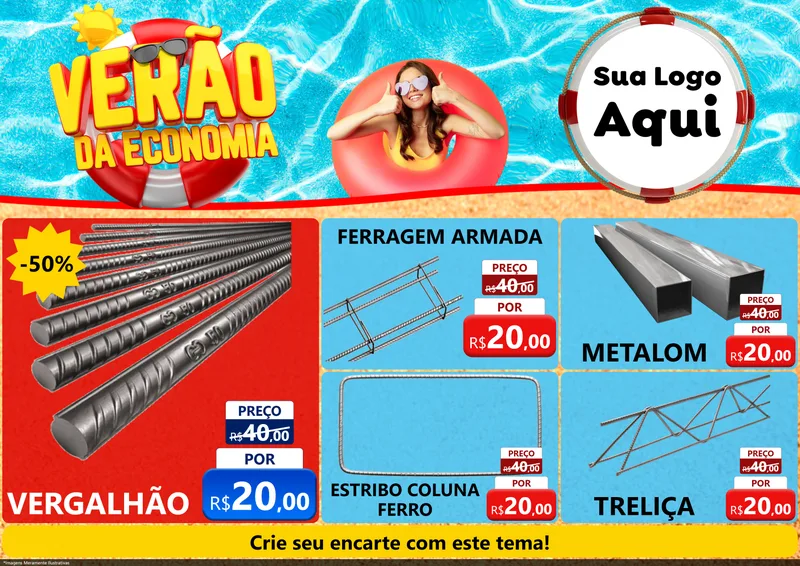 Modelo de Encarte para Encarte A4 Horizontal com o tema Verão da Economia para Ferragens