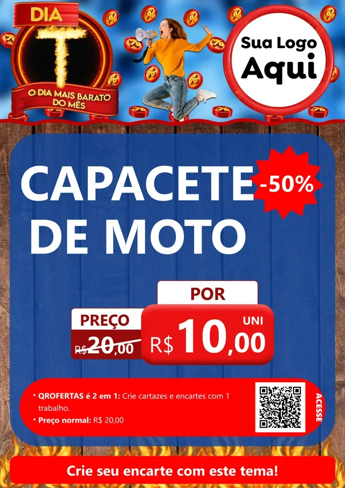 Modelo de Cartaz para Cartaz A4 Vertical com o tema Dia T - O Dia Mais Barato Do Mês para Moto peças
