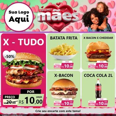 Modelo de Rede Social para Feed Facebook com o tema Dia das Mães para Hamburgueria