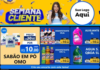 Modelo de Encarte para Encarte A4 Horizontal com o tema Semana do Cliente para Produtos de Limpeza