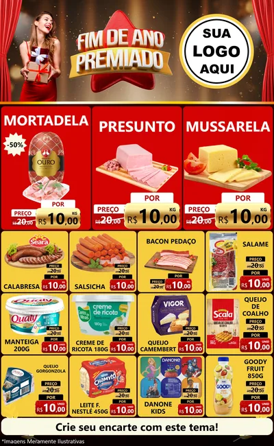 Modelo de Encarte para Encarte Grande com o tema Fim de Ano Premiado para Frios e Laticínios