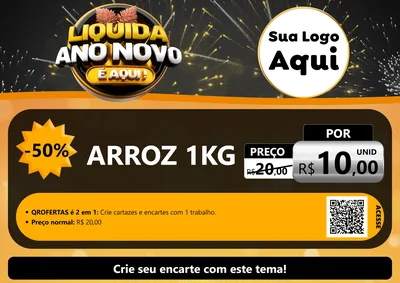 Modelo de Cartaz para Cartaz A4 Horizontal com o tema Liquida Ano Novo É Aqui! para Supermercado