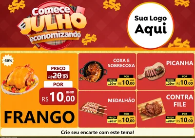 Modelo de Encarte para Encarte A4 Horizontal com o tema Comece Julho Economizando para Assados