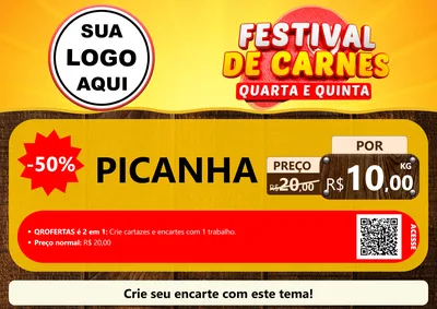 Modelo de Cartaz para Cartaz A4 Horizontal com o tema Festival de Carnes - Quarta e Quinta para Açougue