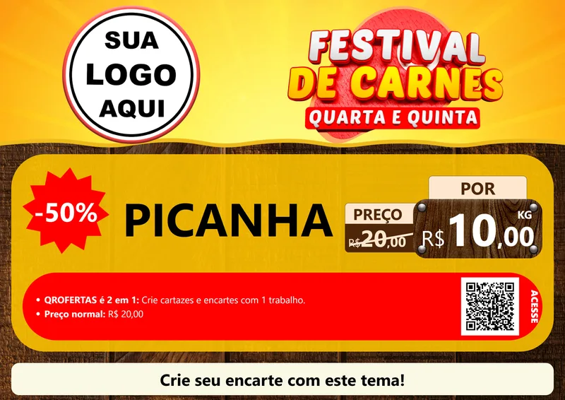 Modelo de Cartaz para Cartaz A4 Horizontal com o tema Festival de Carnes - Quarta e Quinta para Açougue