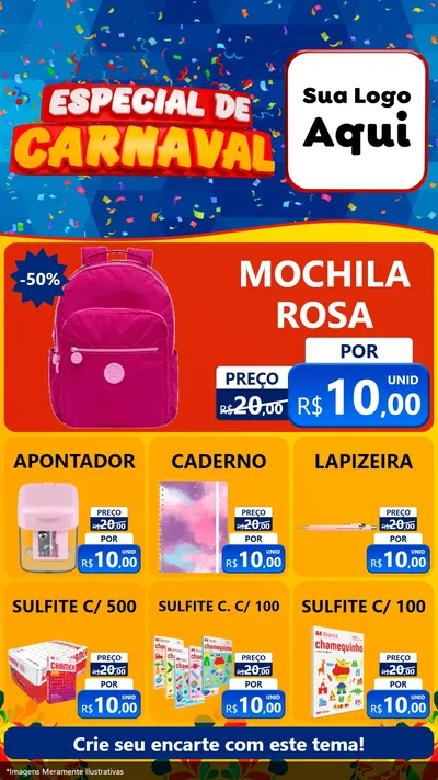 Modelo de Rede Social para Stories com o tema Especial de Carnaval para Papelaria