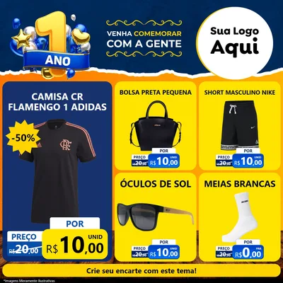 Modelo de Rede Social para Feed Facebook com o tema Um Ano de Aniversário para Roupas e acessórios
