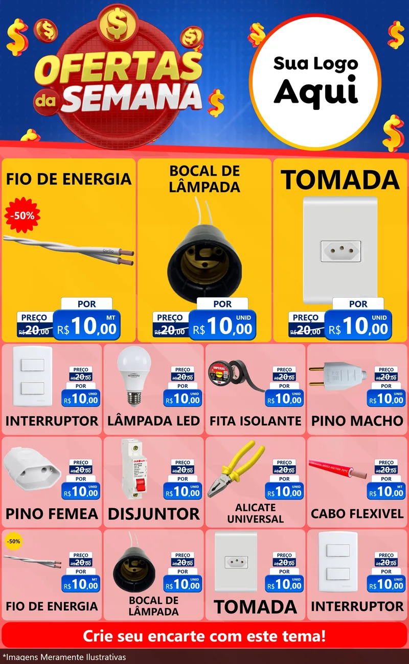 Modelo de Encarte para Encarte Grande com o tema Ofertas Da Semana para Materiais Elétricos