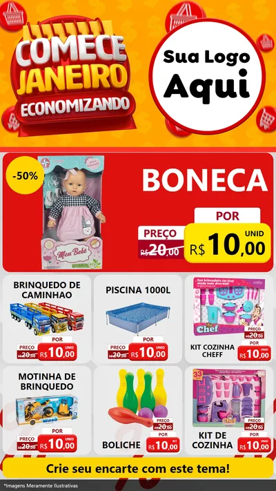 Modelo de Rede Social para Stories com o tema Comece Janeiro Economizando para Brinquedos