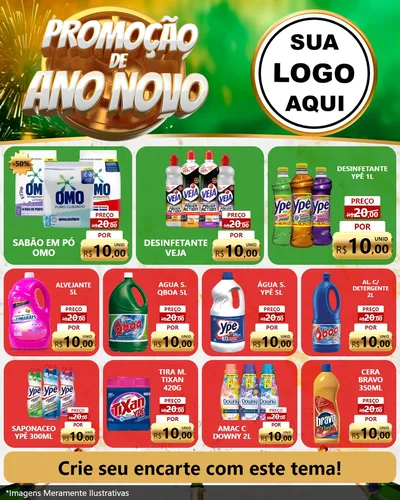 Modelo de Rede Social para Feed Instagram com o tema Promoção de Ano Novo para Produtos de Limpeza