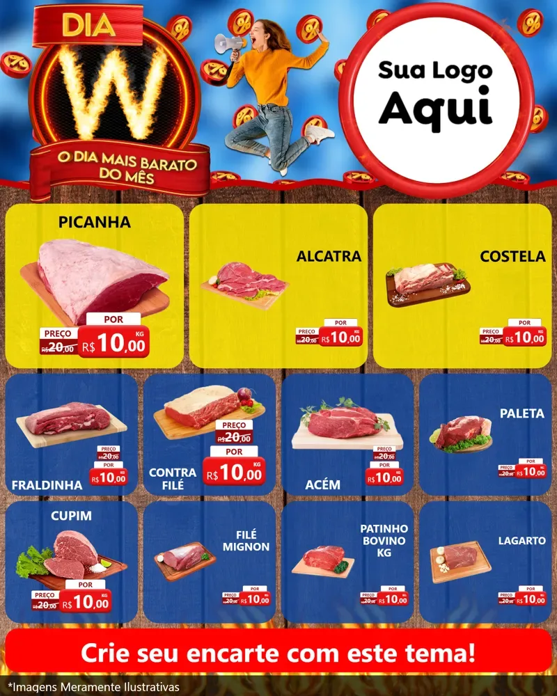 Modelo de Rede Social para Feed Instagram com o tema Dia W - O Dia Mais Barato Do Mês para Açougue