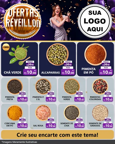 Modelo de Rede Social para Feed Instagram com o tema Ofertas de Réveillon para Produtos Naturais