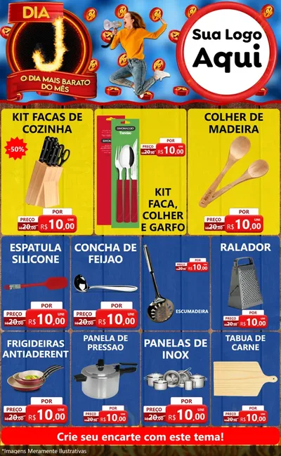 Modelo de Encarte para Encarte Grande com o tema Dia J - O Dia Mais Barato Do Mês para Utilidades Domésticas