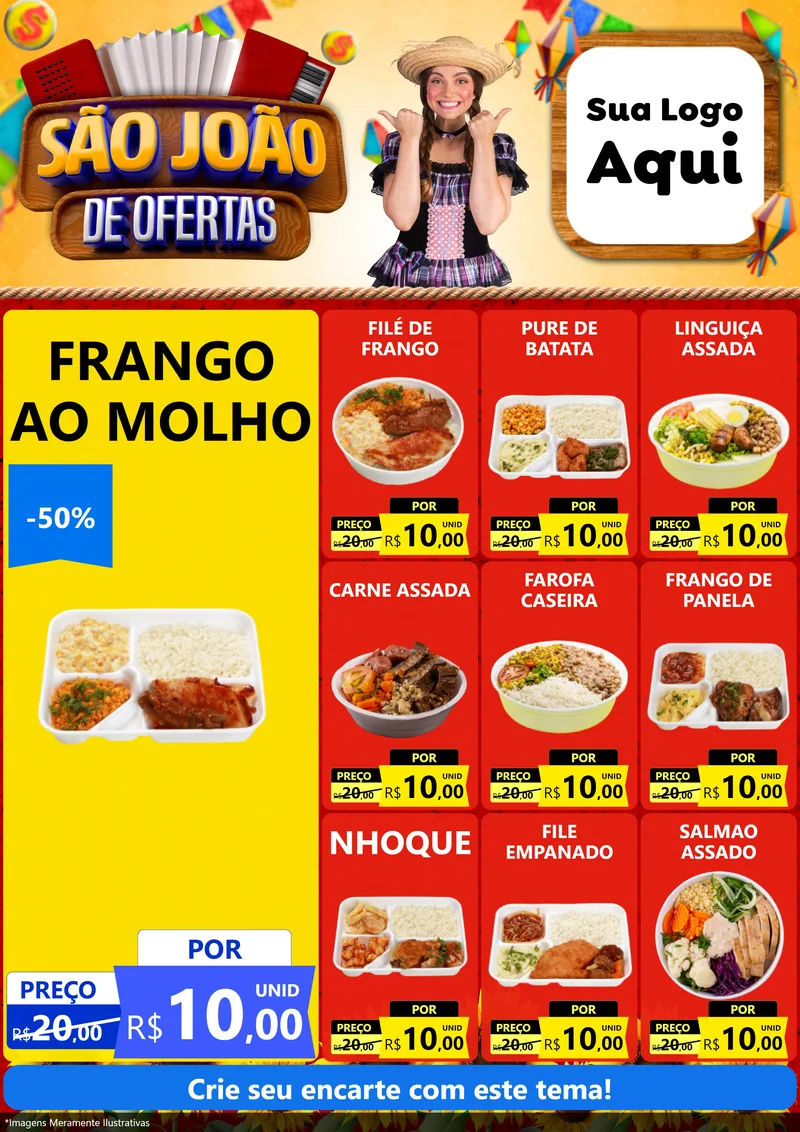 Modelo de Encarte para Encarte A4 Vertical com o tema São João de Ofertas para Restaurante