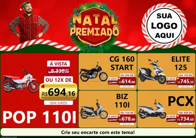 Modelo de Encarte para Encarte A4 Horizontal com o tema Natal Premiado para Concessionaria de Motos