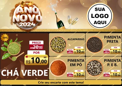 Modelo de Encarte para Encarte A4 Horizontal com o tema Feliz Ano Novo 2027 para Produtos Naturais
