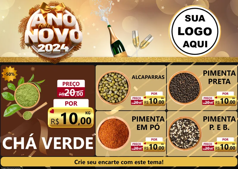 Modelo de Encarte para Encarte A4 Horizontal com o tema Feliz Ano Novo 2027 para Produtos Naturais