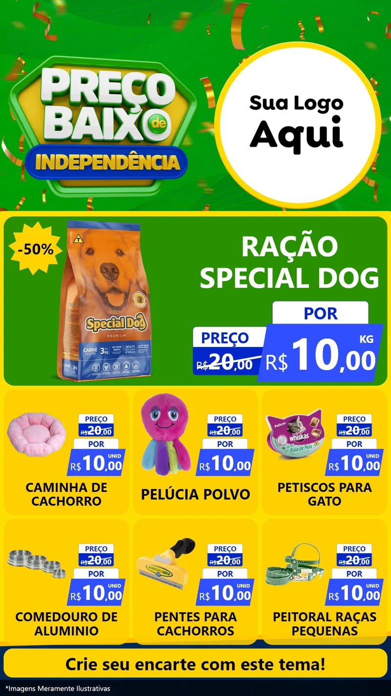Modelo de Rede Social para Stories com o tema Preço Baixo de Independência para Pet Shop