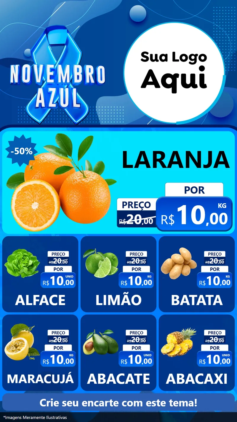 Modelo de Rede Social para Stories com o tema Novembro Azul para Hortifrúti